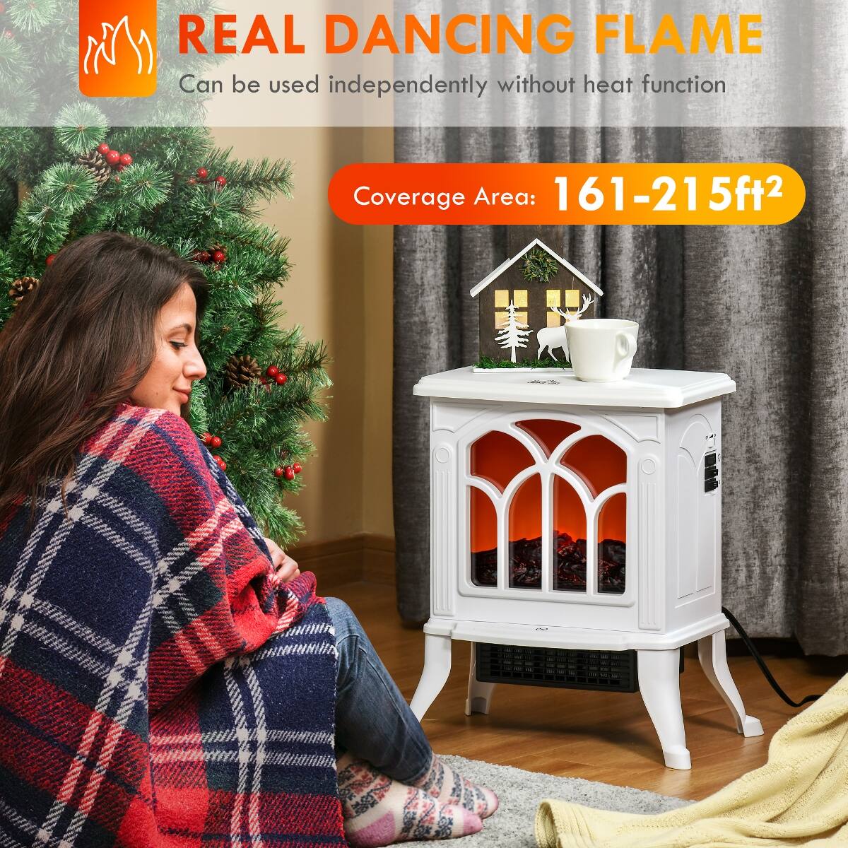 REAL DANCING FLAME  
Can be used independently without heat function  
Coverage Area: 161-215ft²