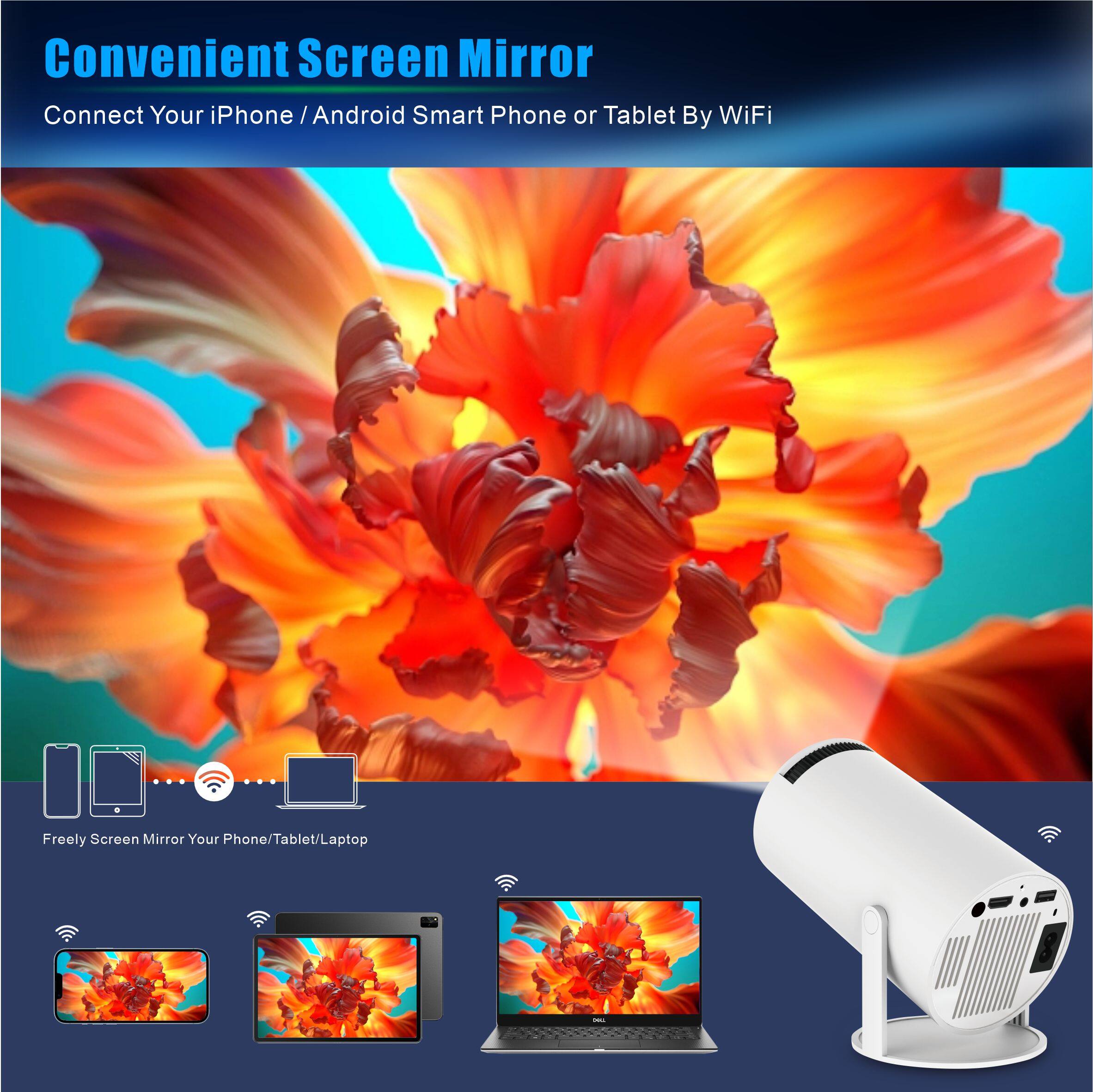Convenient Screen Mirror  
Connect Your iPhone / Android Smart Phone or Tablet By WiFi  

Freely Screen Mirror Your Phone/Tablet/Laptop