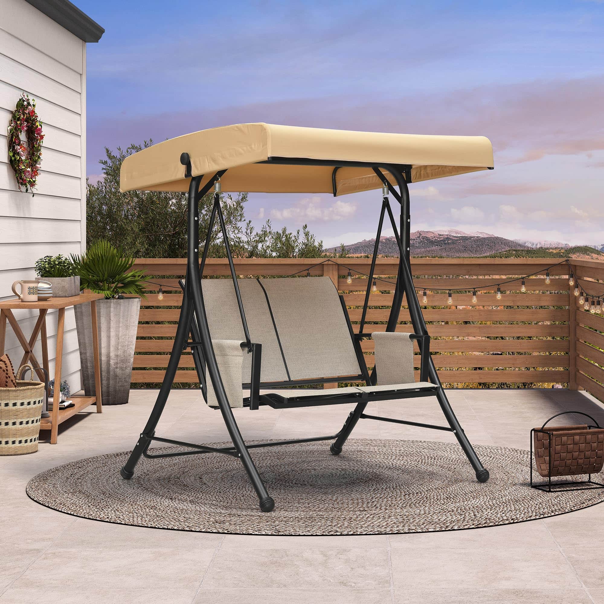 PURPLE LEAF - 2/3-person Deluxe Outdoor Patio Porch Swing with Weather Resistant Steel Frame, Adjustable Tilt Canopy - Silver Grey-2 Seat price history on PriceWatchPro
