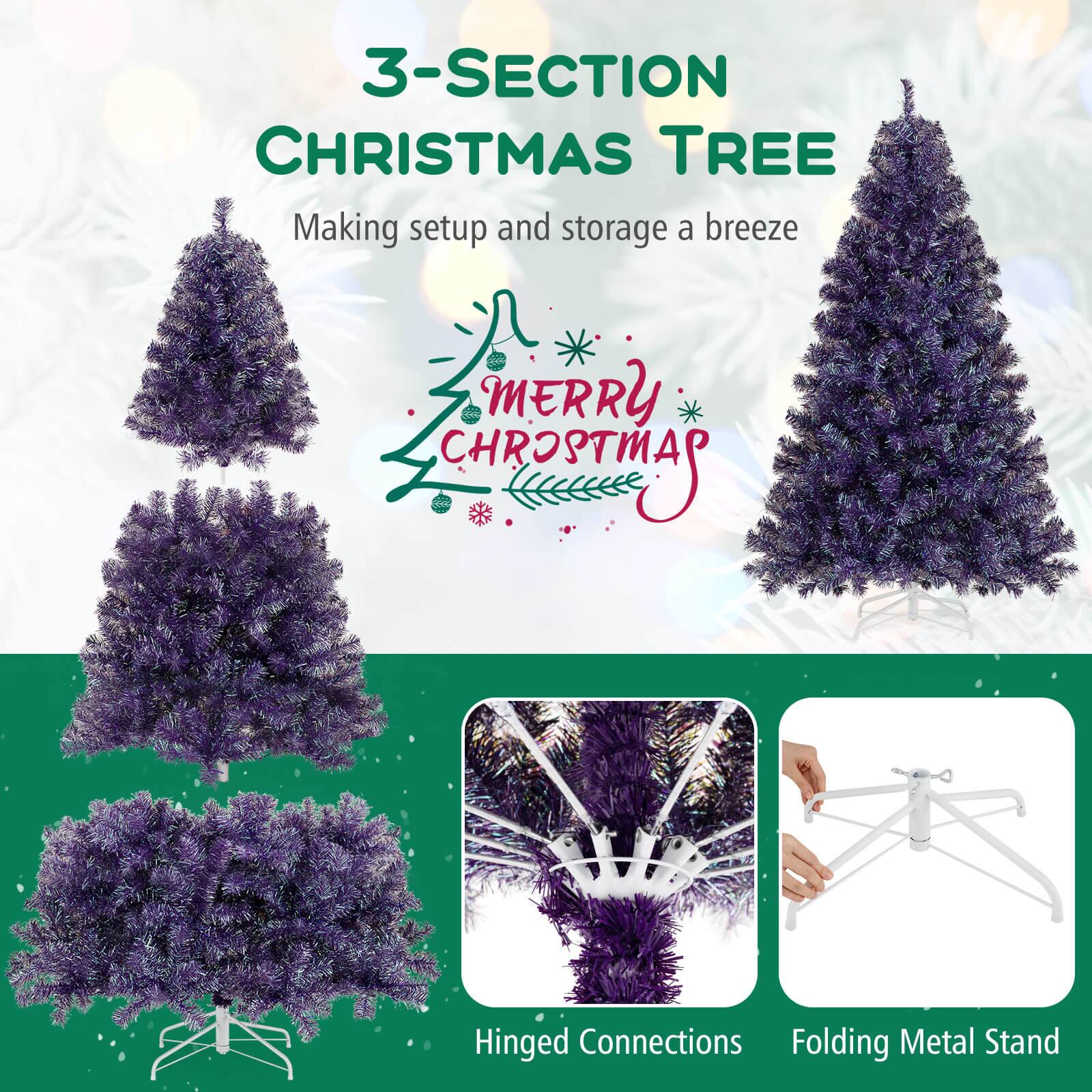 3-SECTION CHRISTMAS TREE  
Making setup and storage a breeze  

MERRY CHRISTMAS  

Hinged Connections  
Folding Metal Stand