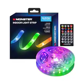 Monster - Indoor 16.4ft Sound-Reactive Color Flow LED Light Strip with Remote Control, USB Powered - Multicolor