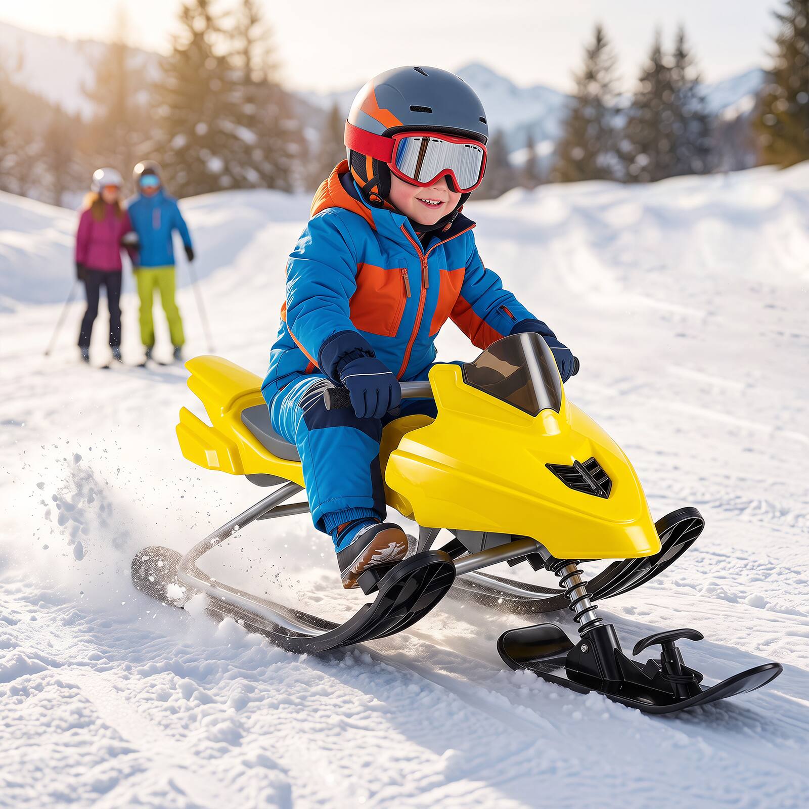 Alt View 3. Costway - Costway Snow Racer Sled with Brakes, Tow Ropes, Easy Grip Steering Handle for Winter Sports - Yellow.