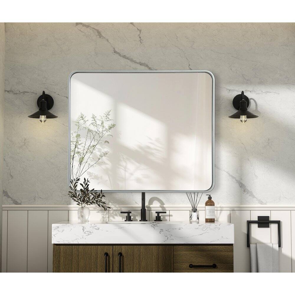 Alt View 3. Elegant Decor - Contour Metal Rectangle Mirror 30x36 in Silver - Silver.