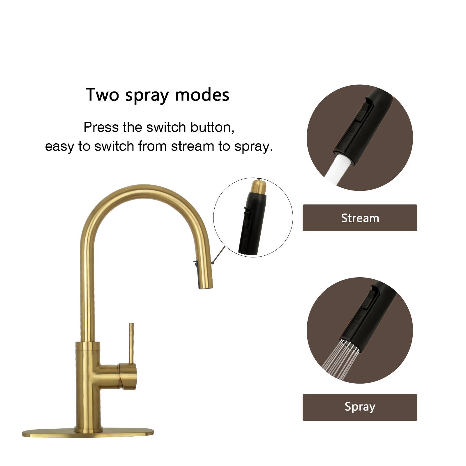 Two spray modes  
Press the switch button, easy to switch from stream to spray.  

Stream  
Spray