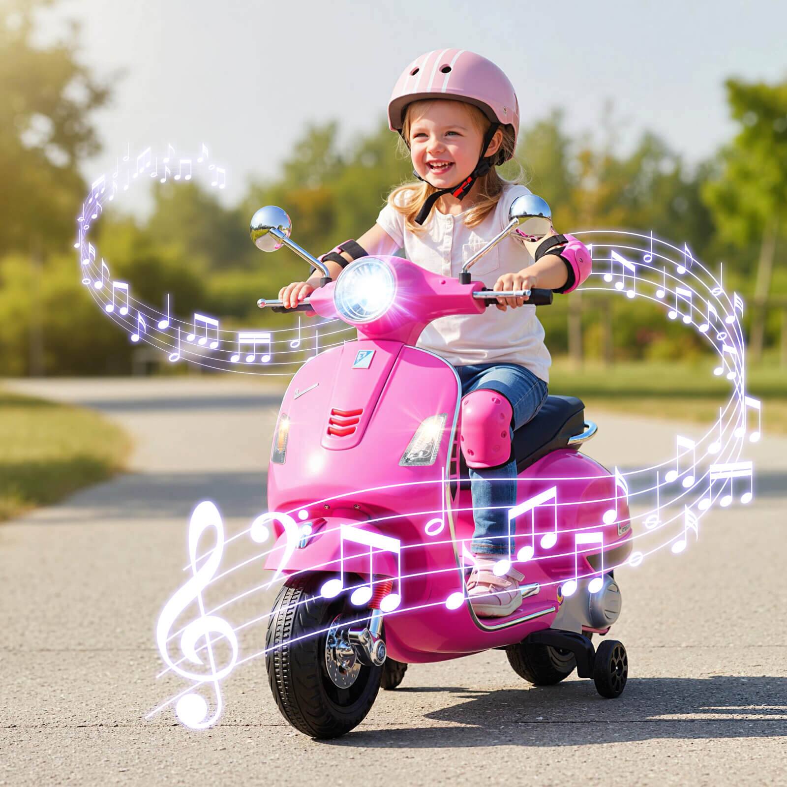Alt View 1. Costway - Costway Licensed VESPA 12V Kids Electric Motorcycle with Music Horn Story Training Wheels - Pink.