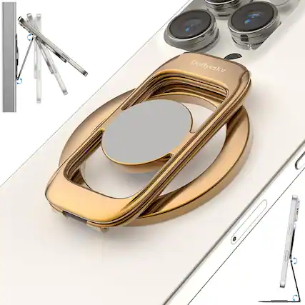 Front. PARKER SLATER - Magnetic Phone Ring Holder & Kickstand, Dual-Sided, Gold - Gold.