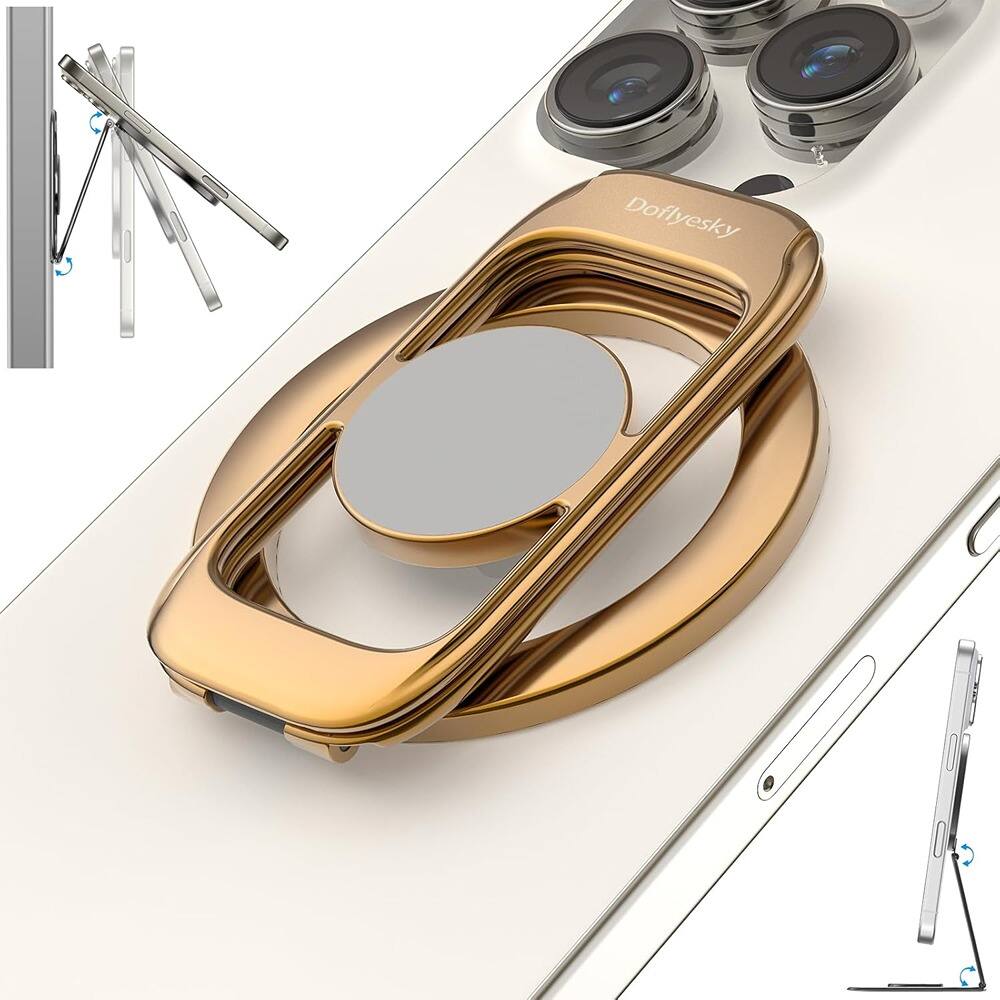 Front. PARKER SLATER - Magnetic Phone Ring Holder & Kickstand, Dual-Sided, Gold - Gold.