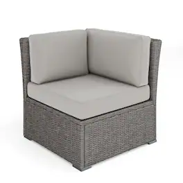 Martha Stewart - Bedford Outdoor Modular Rattan Wicker Patio Sectional Sofa Corner Seat - Gray Cushions/Gray Frame