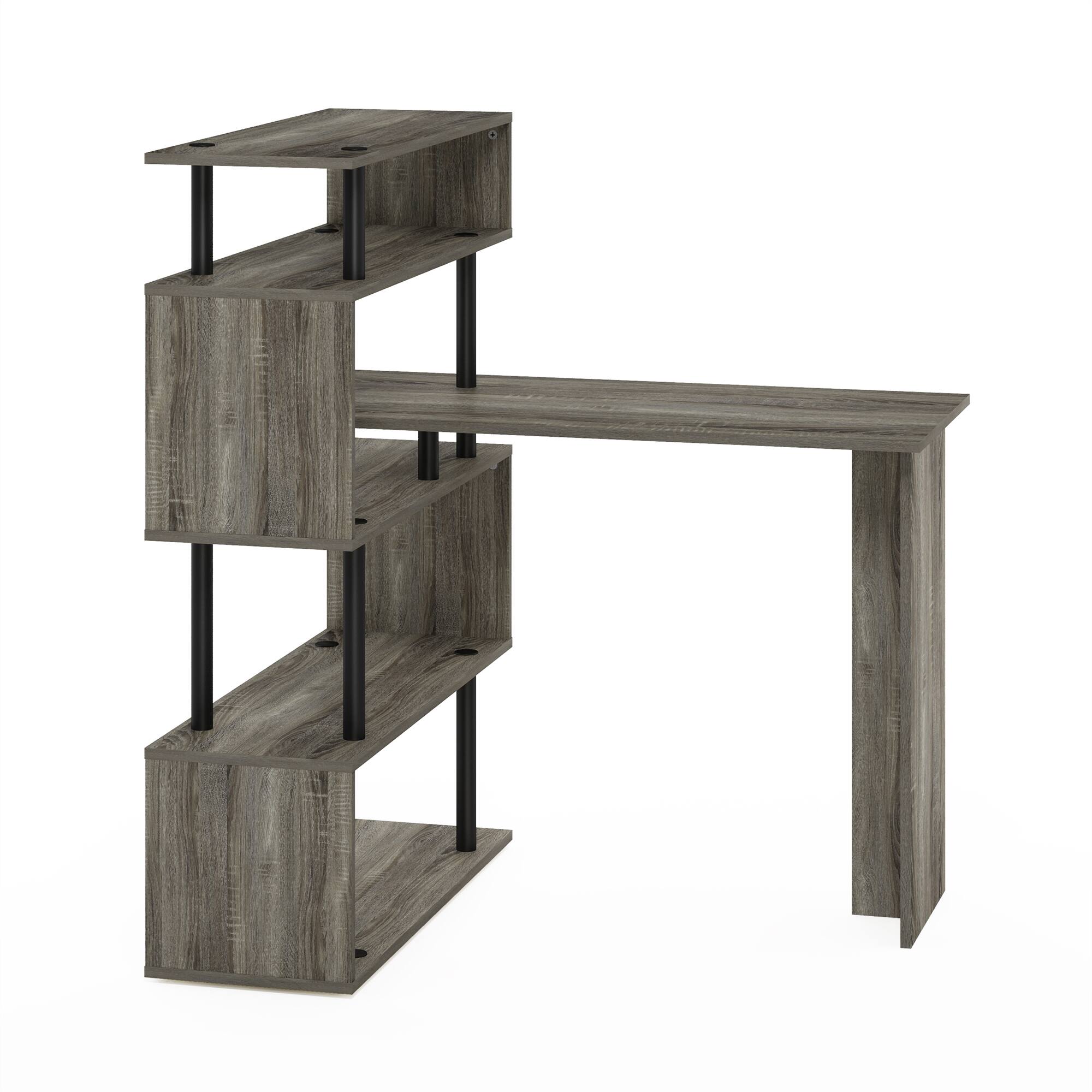 Alt View 8. Furinno - MOORE L Shape Computer Desk, Gaming Desk with 5-Tier S-Shaped Side Shelves, Office Desk, for Home Office, Study, Gaming - Grey Oak/Black.