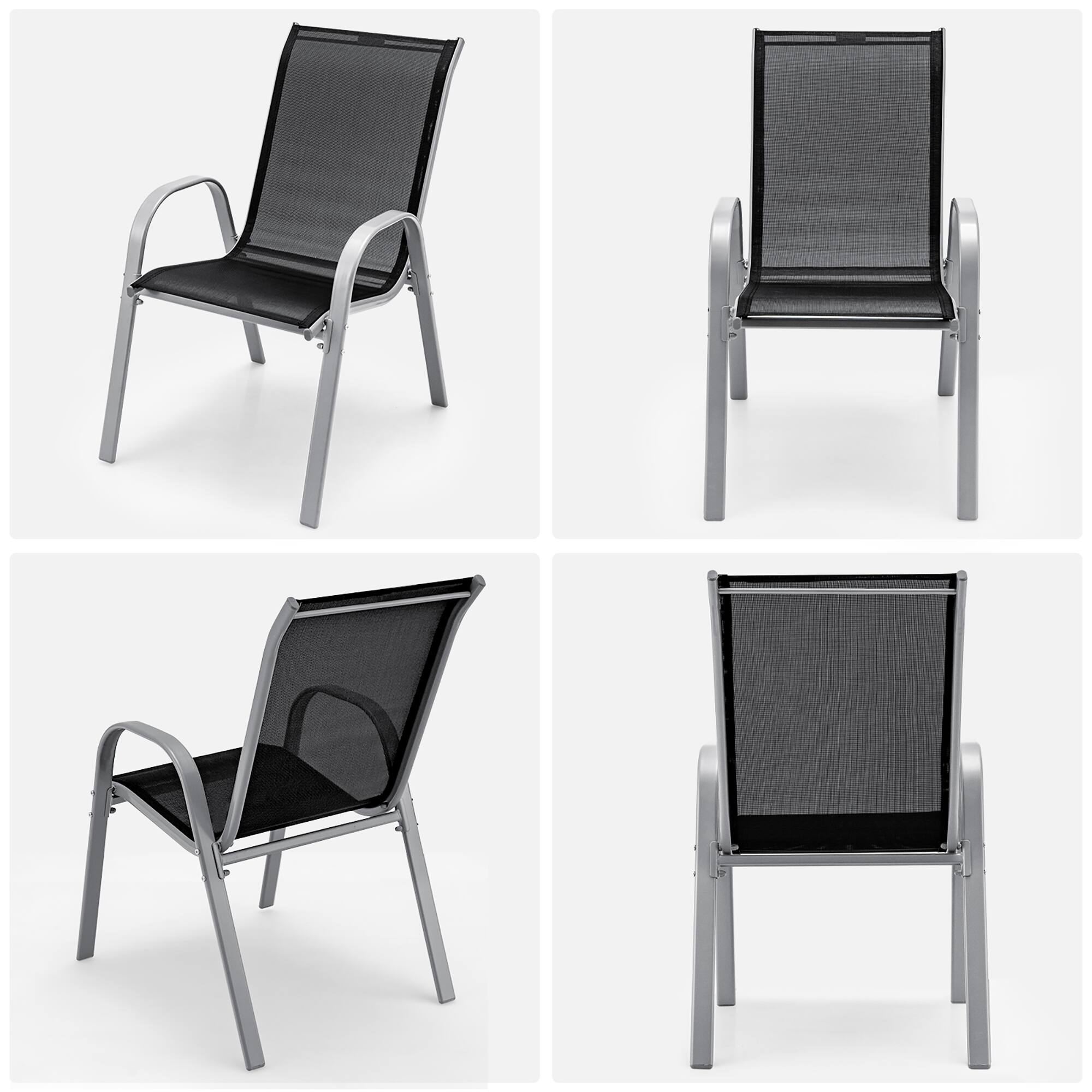 Alt View 9. Costway - Costway Set of 4 Patio Dining Chairs Stackable Armrest Space Saving Garden Black - Black/Grey.