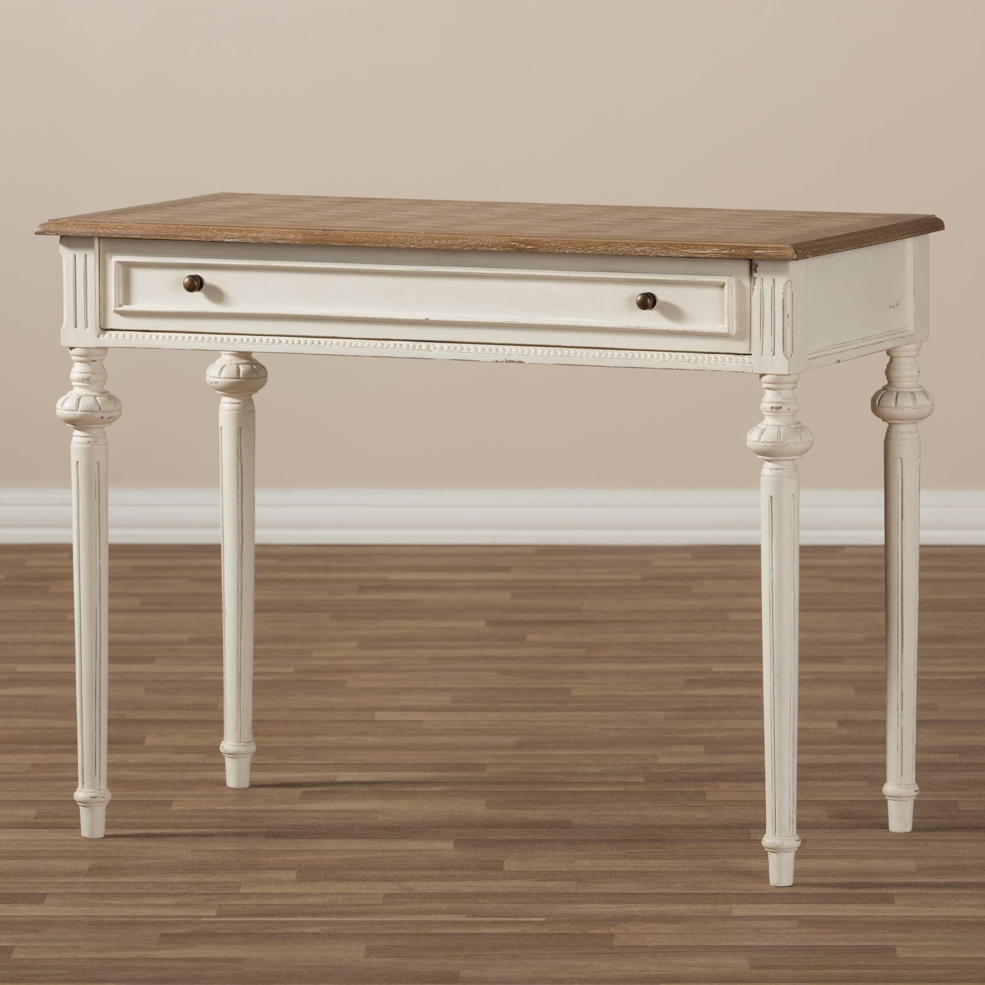Alt View 4. Baxton Studio - Marquetterie French Provincial Writing Desk - White/Natural.