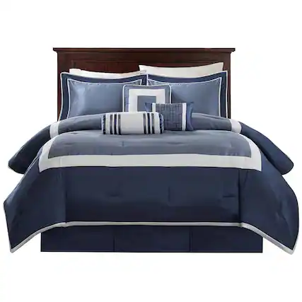 Front. Gracie Mills - Gracie Mills Elsie Transitional Colorblock 7-Piece Comforter Set - Navy.