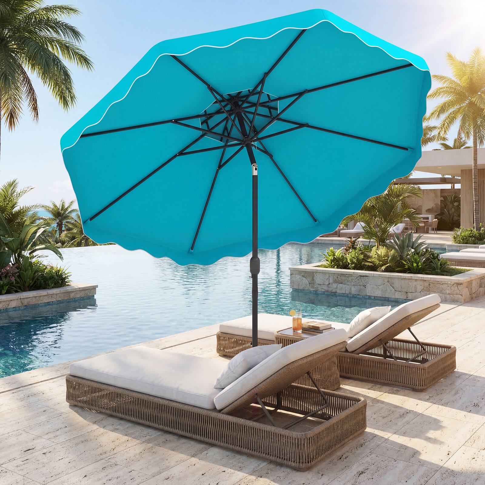Alt View 1. Gymax - Gymax 9 FT Patio Umbrella w/Push Button Tilt & Crank 2-Tier Vented Top 8 Metal Ribs Turquoise - Green.