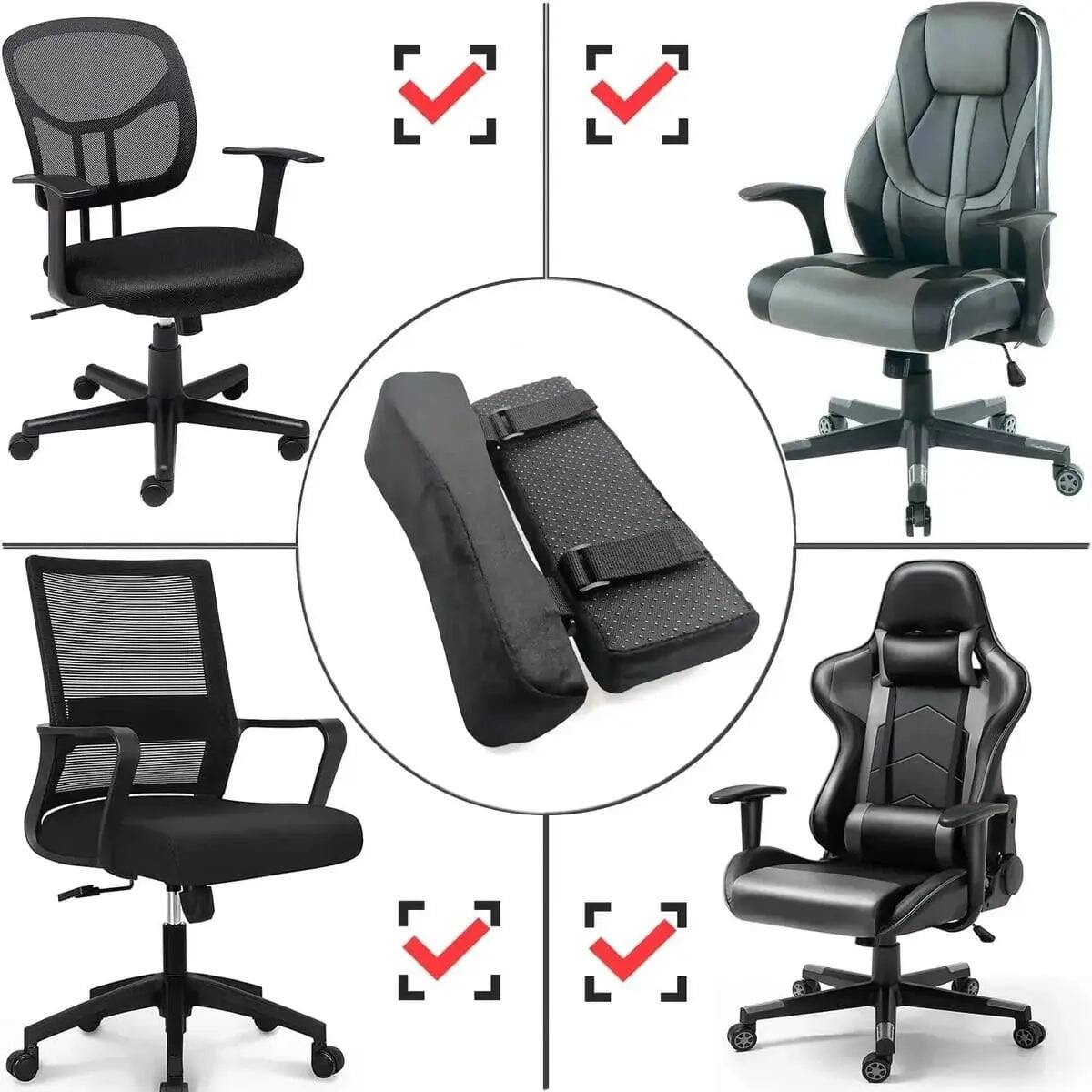 Alt View 1. PREMIUM - Non-Slip Memory Foam Armrest Covers for Office and Gaming Chairs (2-Pack) - Black.