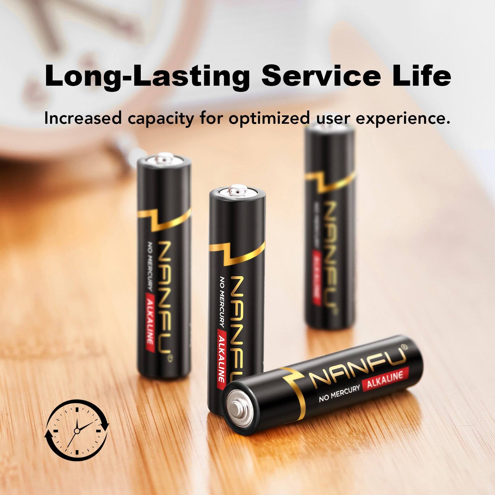 Long-Lasting Service Life  
Increased capacity for optimized user experience.  
NO MERCURY  
NANFU  
ALKALINE