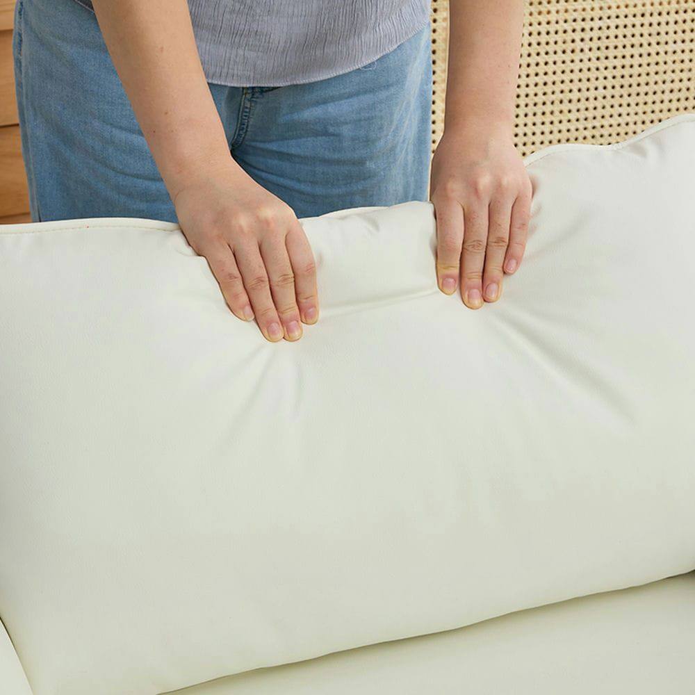 Left. Kadyn - Faux Leather Upholstered 2-Piece Sofa Set, Nordic Retro Style Casual Sofa Chair for Living Room, Cream White - White.