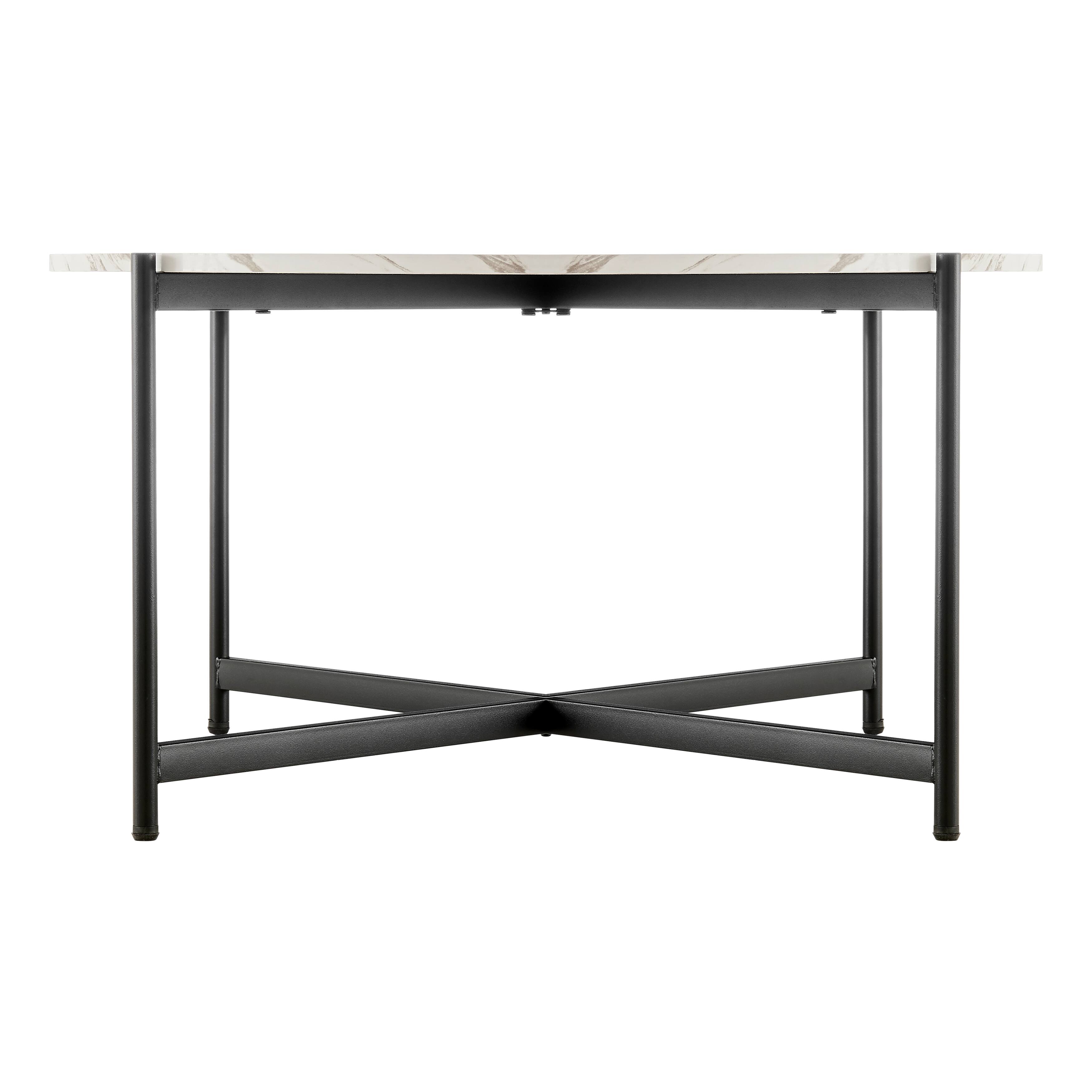 Alt View 9. Danya B - Round Marble Finish Veneer Large Coffee Table - White Marble - White, Black.