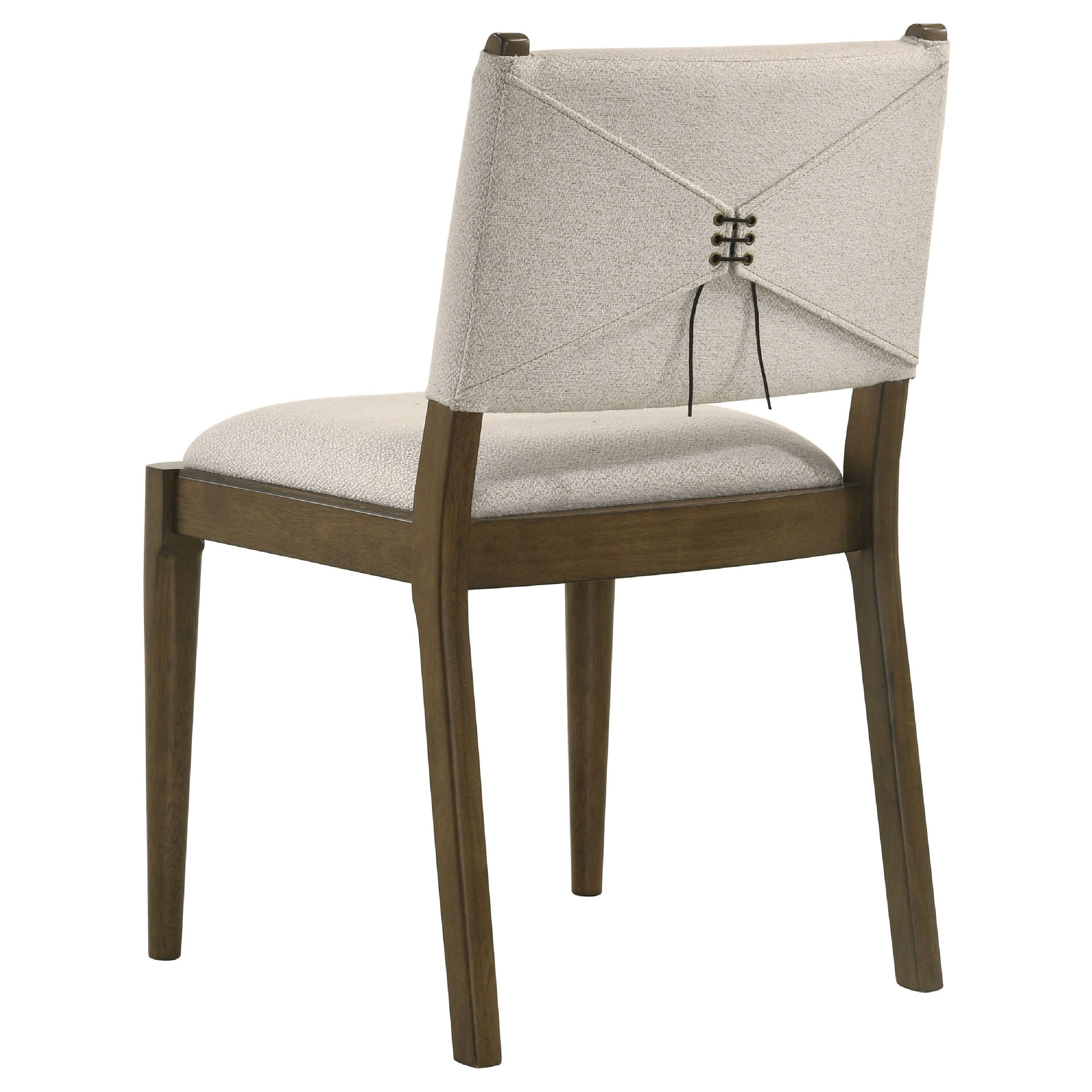 Alt View 1. Manhattan Lane - Clera Upholstered Dining Side Chair, Tie Details, Set of 2, Brown Wood - Brown.