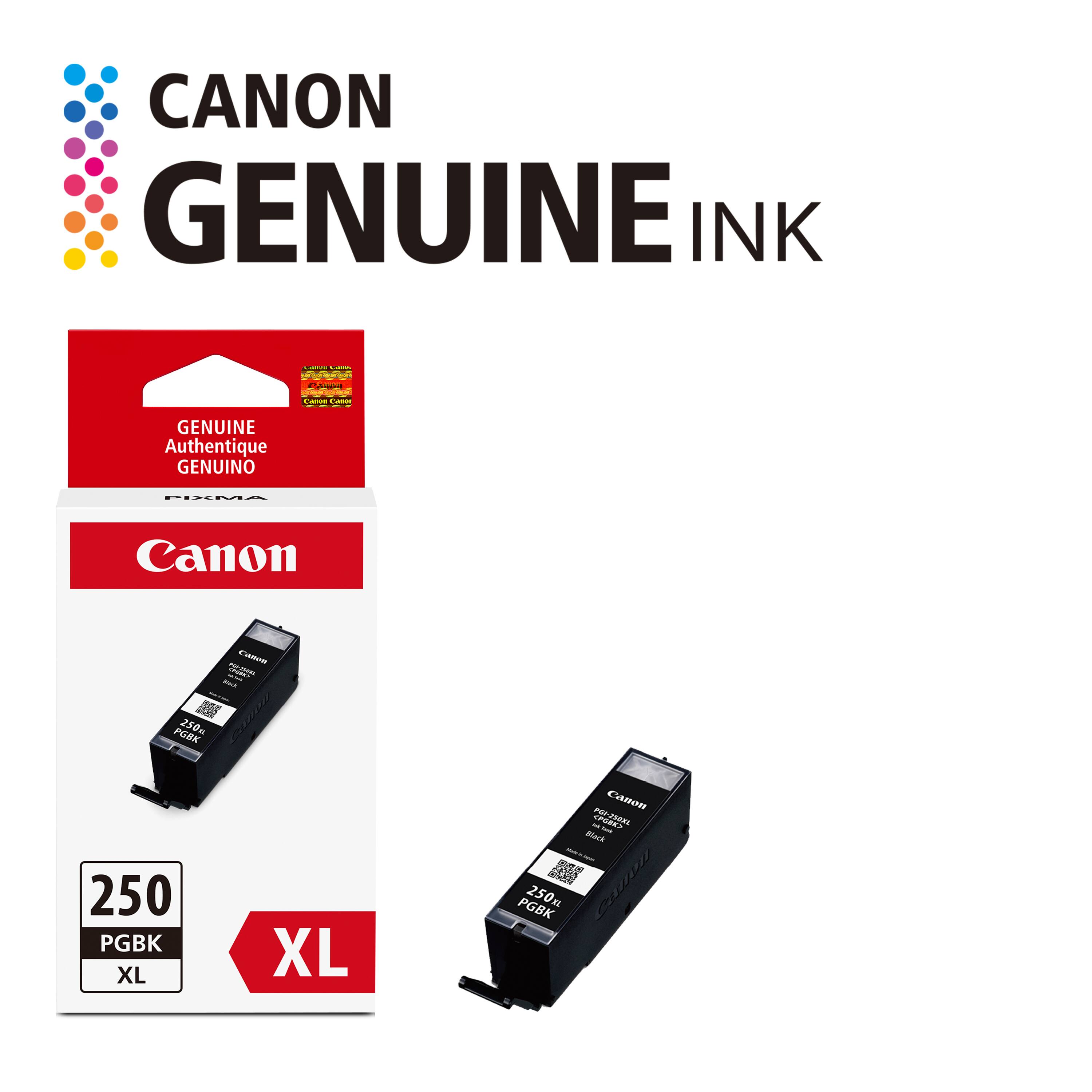 CANON GENUINE INK

Caltiona LABANOS
PARAN
Canon Camor
GENUINE Authentique GENUINO
PIXMA
Canon
CARES FRI-2006 Bhark
2020 PGBK 250m
250 PGBK XL
XL
Canon - PGI-250XL PODE> - Black - PGBK 250 KL Canon
