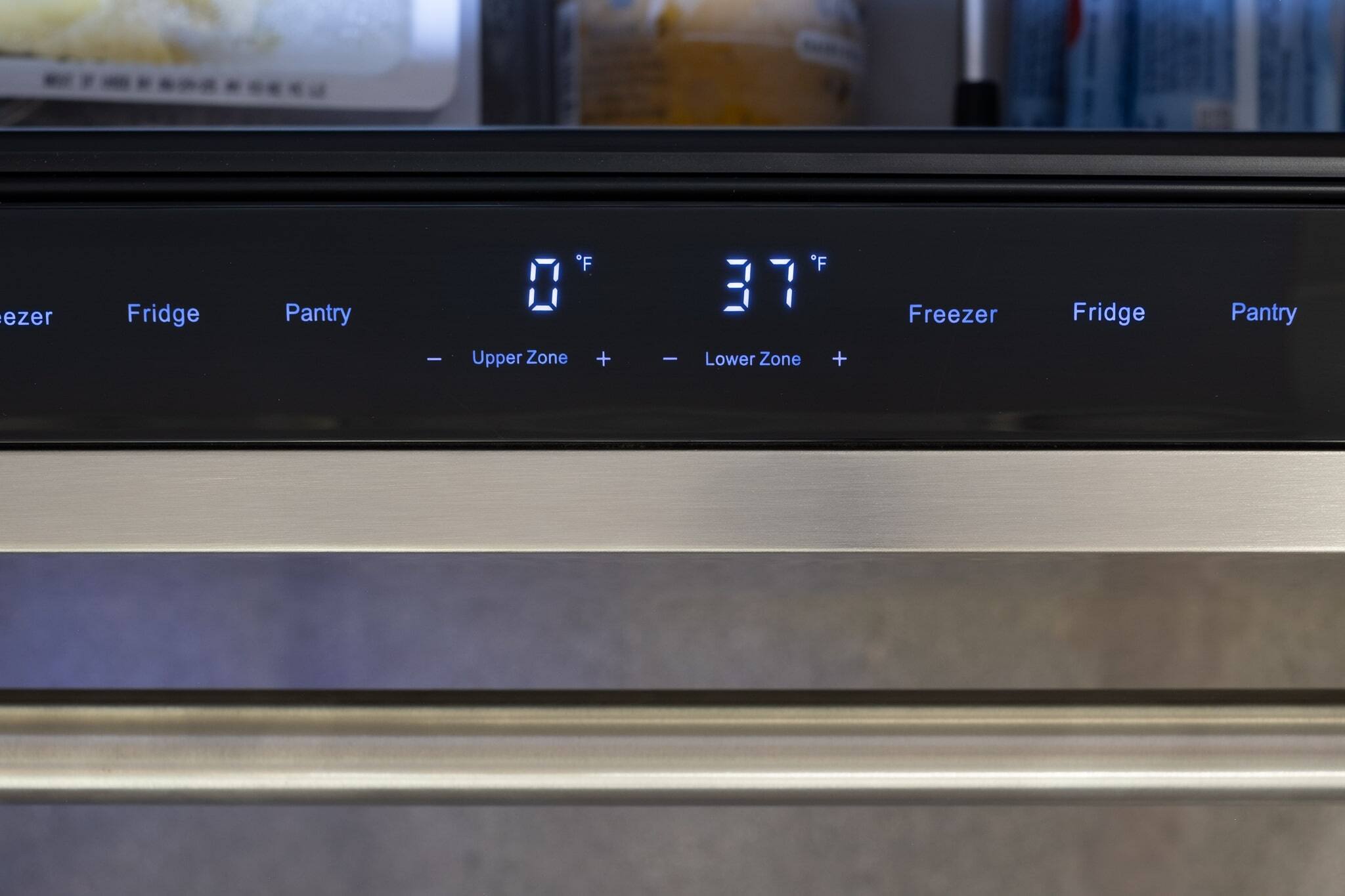 Freezer | Fridge | Pantry  
0°F Upper Zone + - Lower Zone + 37°F  
Freezer | Fridge | Pantry