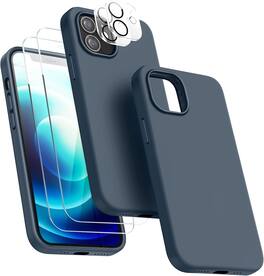 Entronix - iPhone 12 Bundle: Liquid Silicone Case with Screen & Camera Protectors - Navy