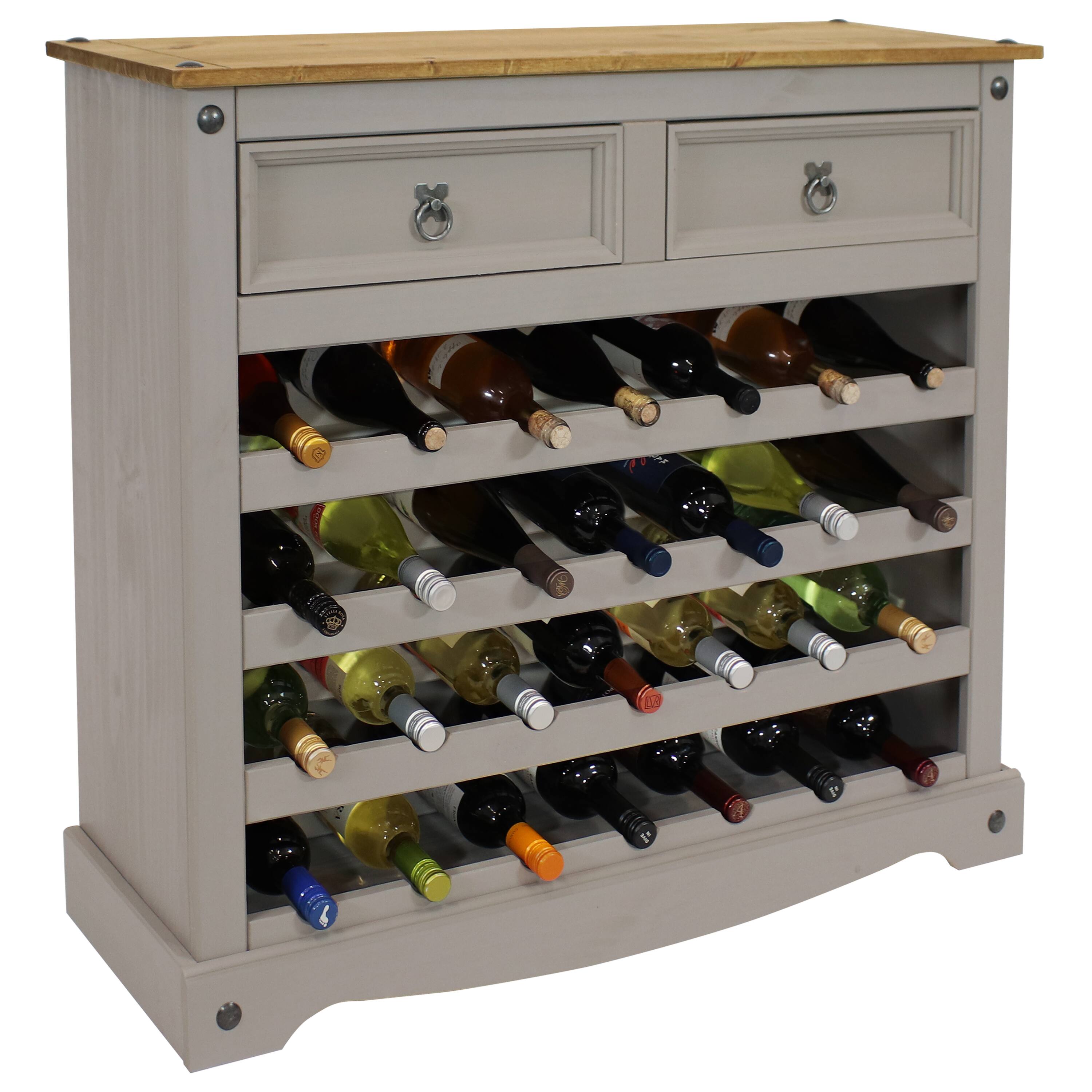 Alt View 4. Sunnydaze - 28-Bottle Solid Pine Freestanding Wine Rack - 34.5" - Gray.
