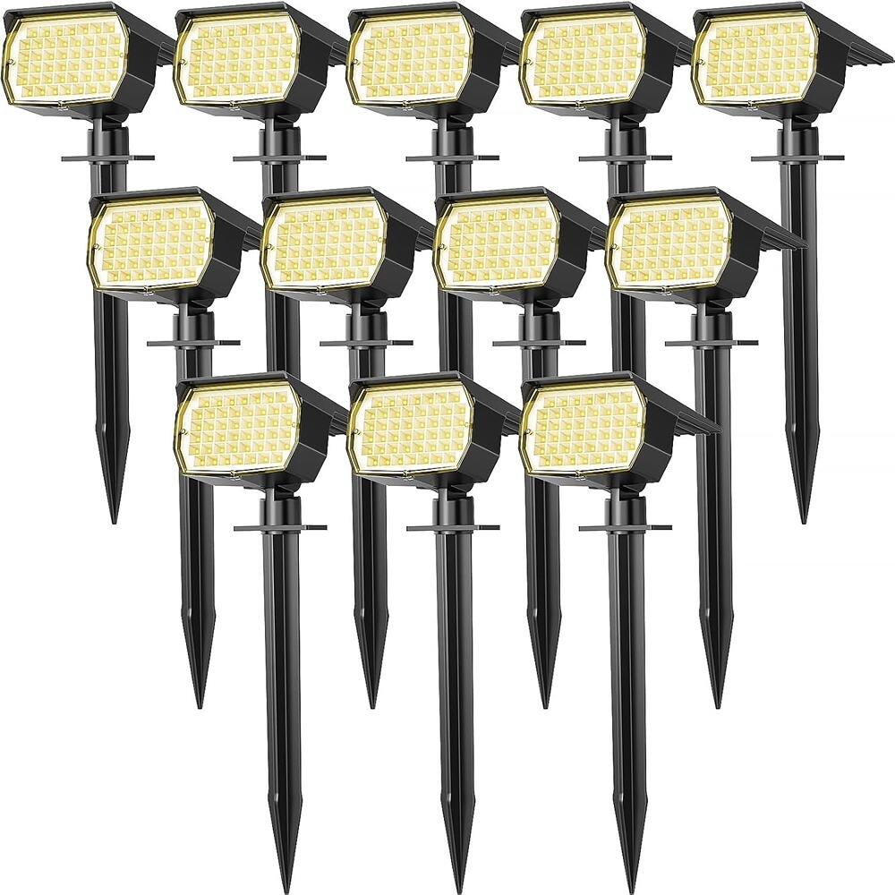 MOSZAR LLC - 12 Pack of Solar-Powered Landscape Spotlights with 46 LEDs, Waterproof - Warm White