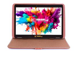 LINSAY - 10.1" Octa Core 128GB Storage Android 15 Tablet Dual Camera Android with Leather Case - Brown