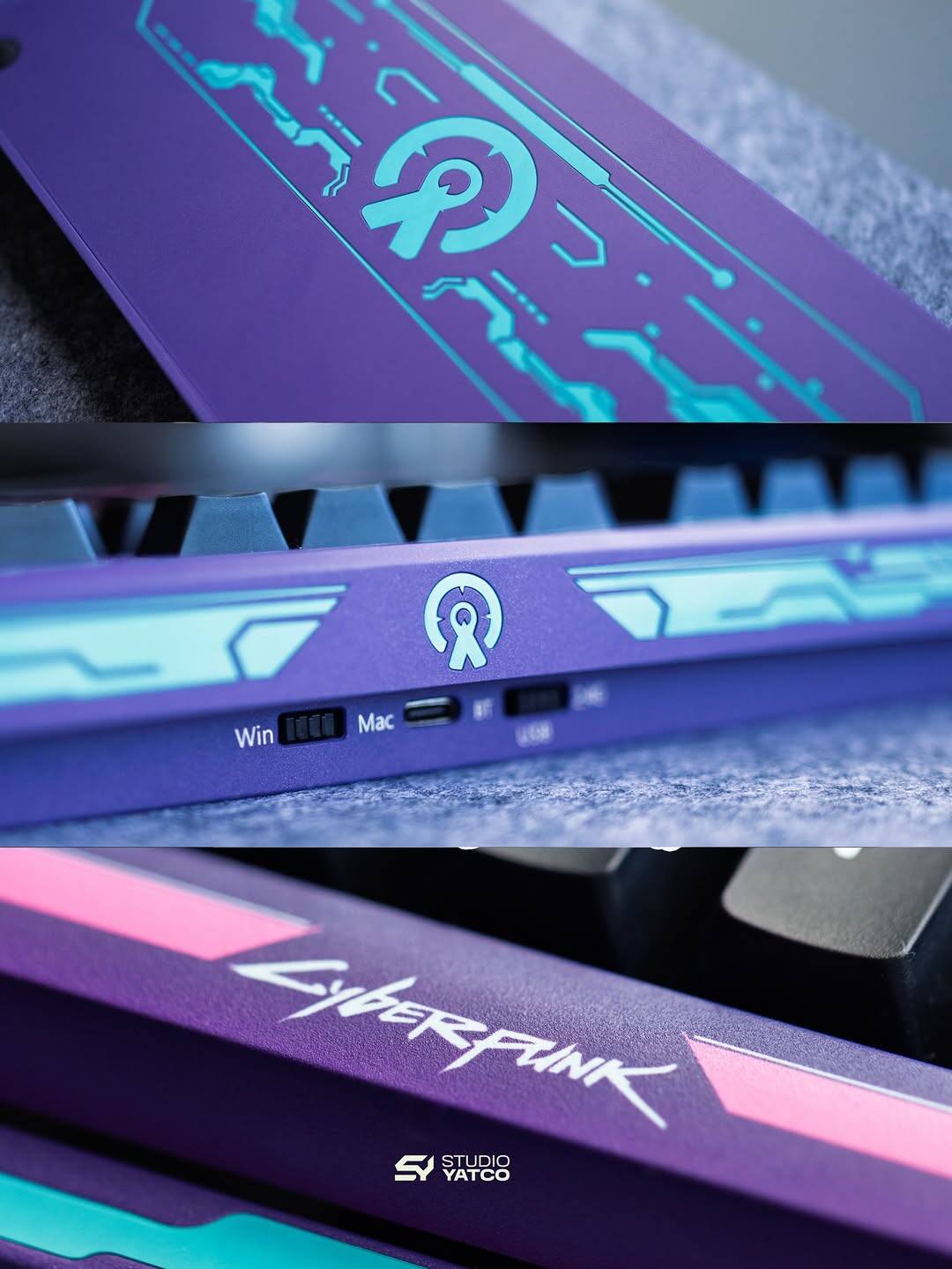 Sure, here is the corrected and grouped text from the image:

1. **Top Image:**
   - Win
   - 1 GybERsfunk STUDIO S YATCO

2. **Middle Image:**
   - Win
   - Mac

3. **Bottom Image:**
   - Cyberpunk
   - STUDIO S YATCO