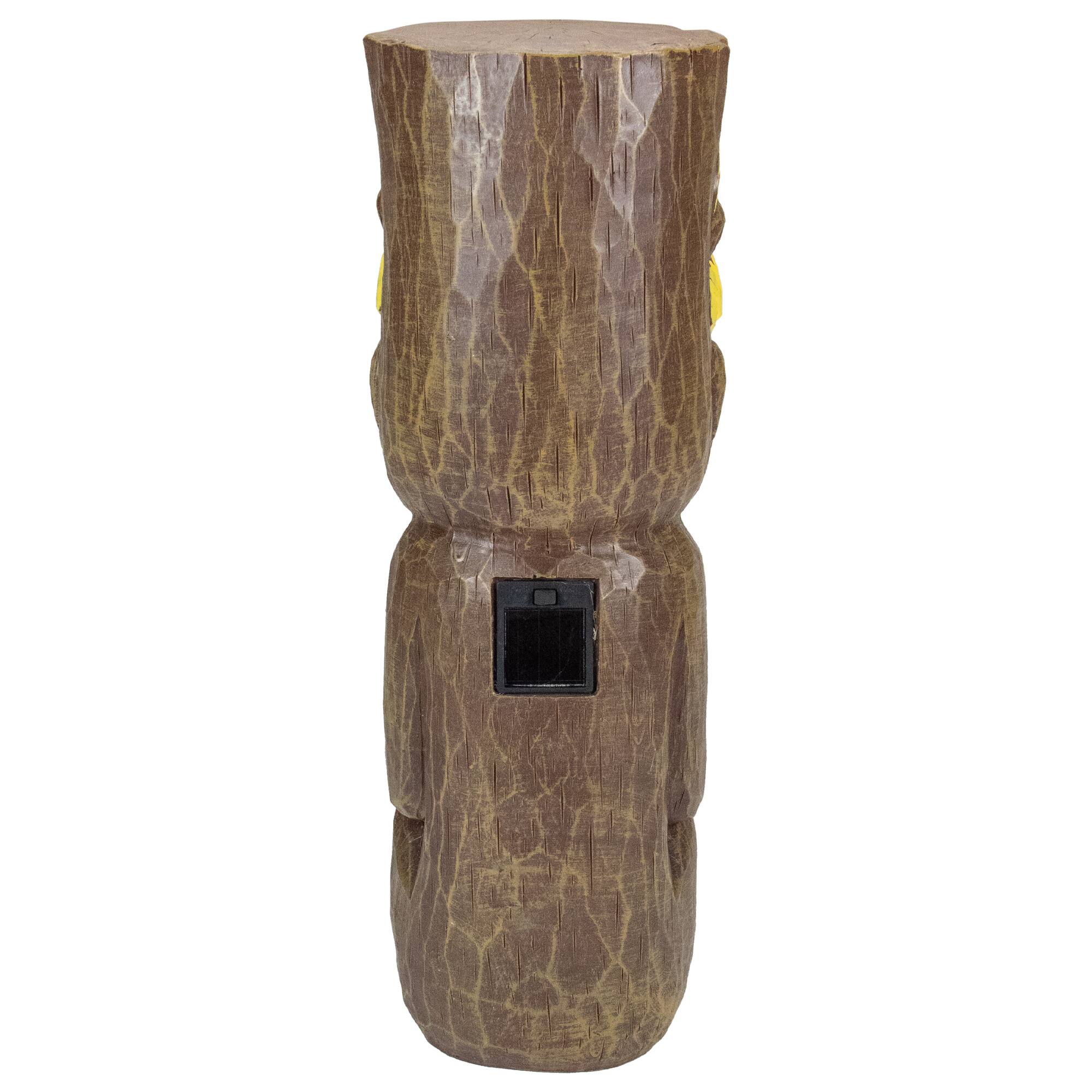 Alt View 4. Northlight - 16" Solar Lighted Polynesian Outdoor Garden Fire Tiki Statue - Brown.