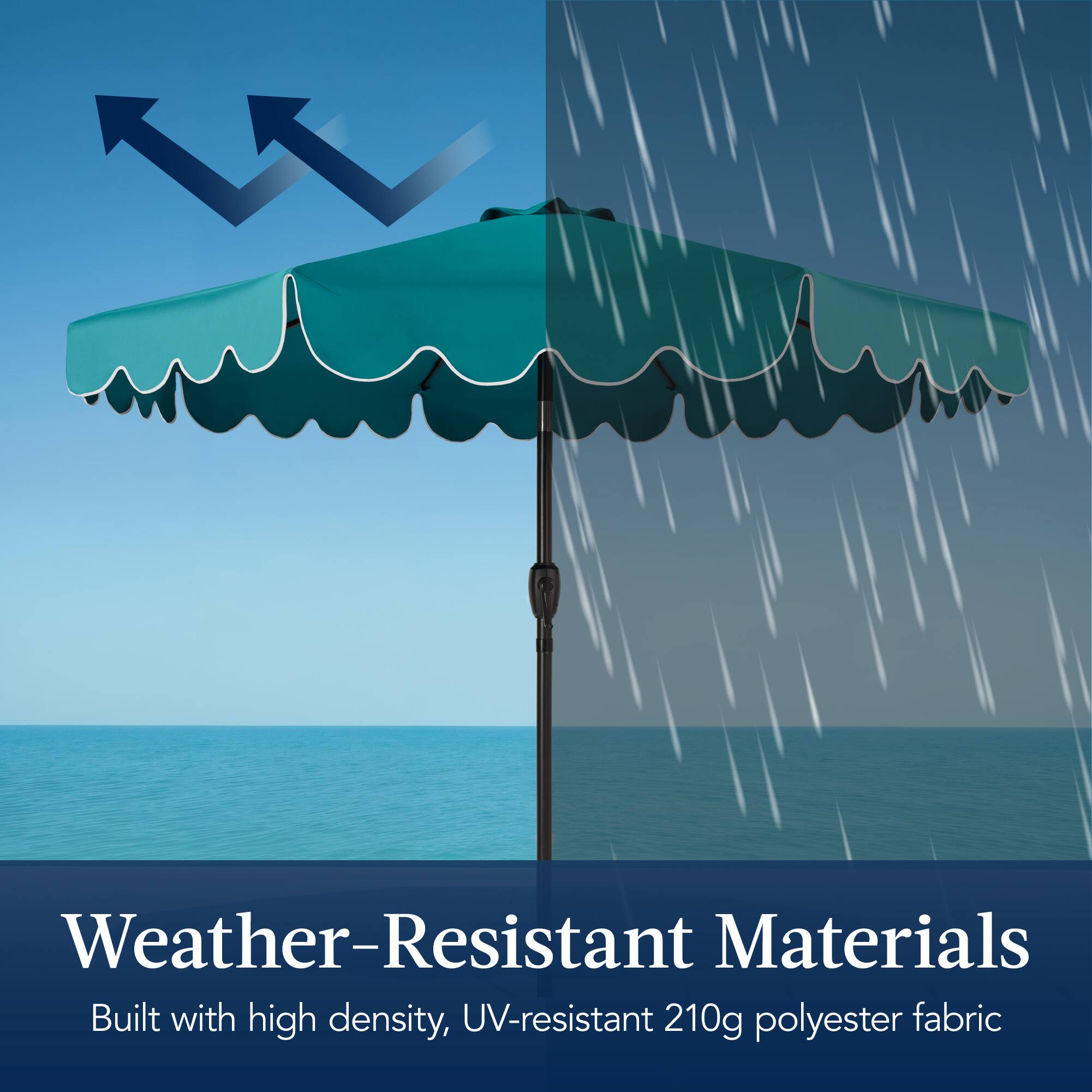 Weather-Resistant Materials  
Built with high density, UV-resistant 210g polyester fabric