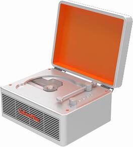 FINEAK - Portable Bluetooth CD Player-Rechargeable Hi-Fi Retro Suitcase Design - Silver orange
