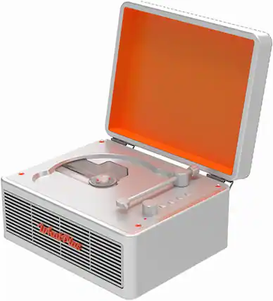Front. FINEAK - Portable Bluetooth CD Player-Rechargeable Hi-Fi Retro Suitcase Design - Silver orange.