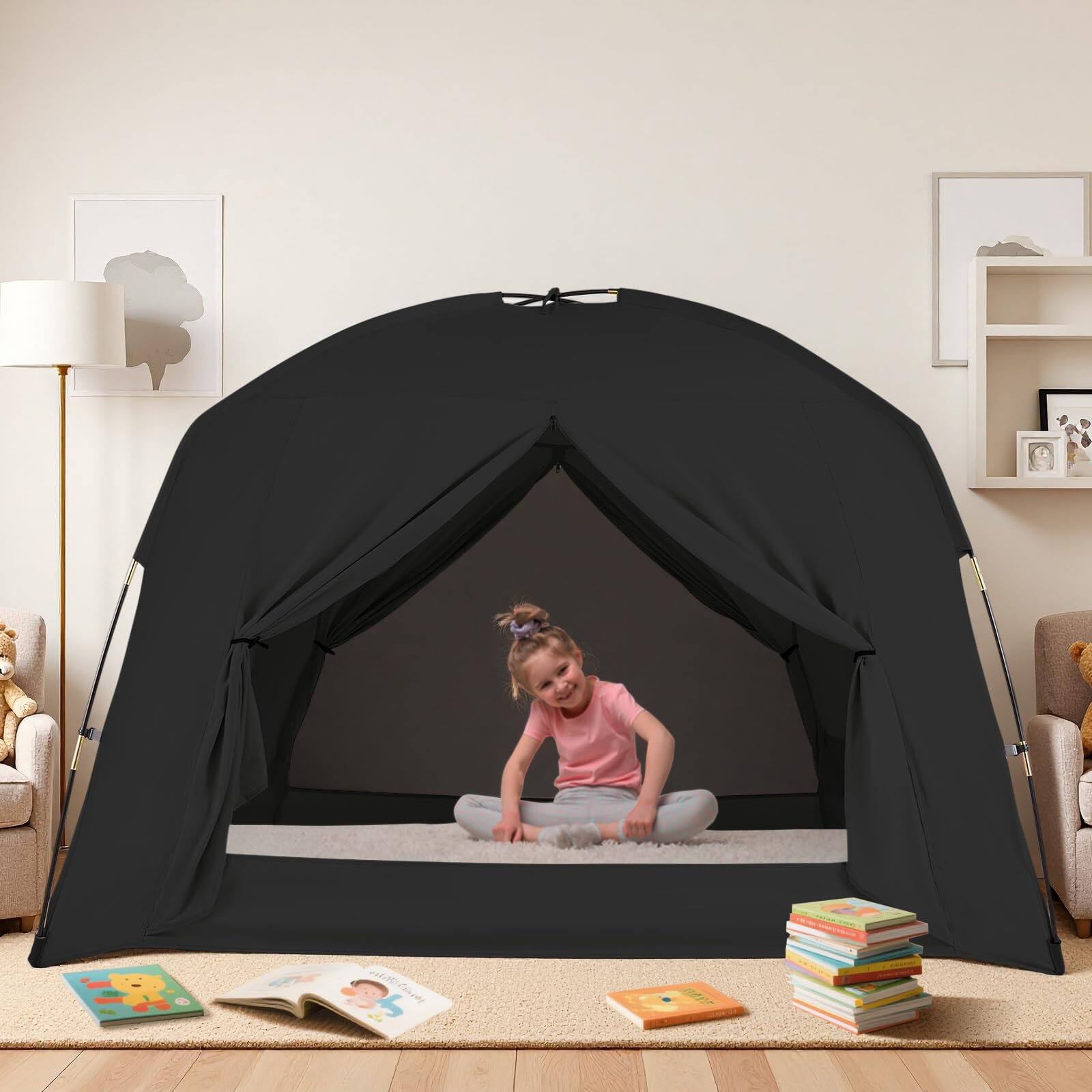 Alt View 8. Paradigms Interiors - Bed Tents For And Adult Portable Breathable  Blackout Dream Play Tent Big Space Sleeping Floor Or Full Queen S - Black-Twin -Size.