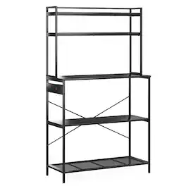 Boyel Living - Large 5-Tier Bakers Rack with Electrical Outlets 39 Inch Microwave Stand & Coffee Bar Kitchen Storage Shelf - Black