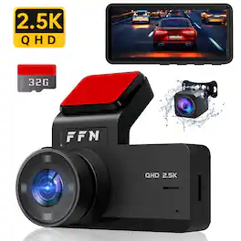 E-YEEGER - 2.5K/1080P Dual Dash Cam, 170° Wide-Angle, Night Vision, WDR, 3.16" IPS Display, FREE 32GB SD - Black