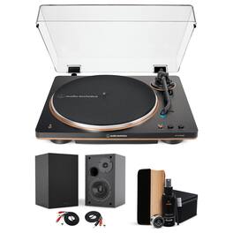 Audio-Technica - AT-LP70XBT-BZ Turntable, 2 Bookshelf Speakers Cleaner Kit, Bundle - Black/Bronze