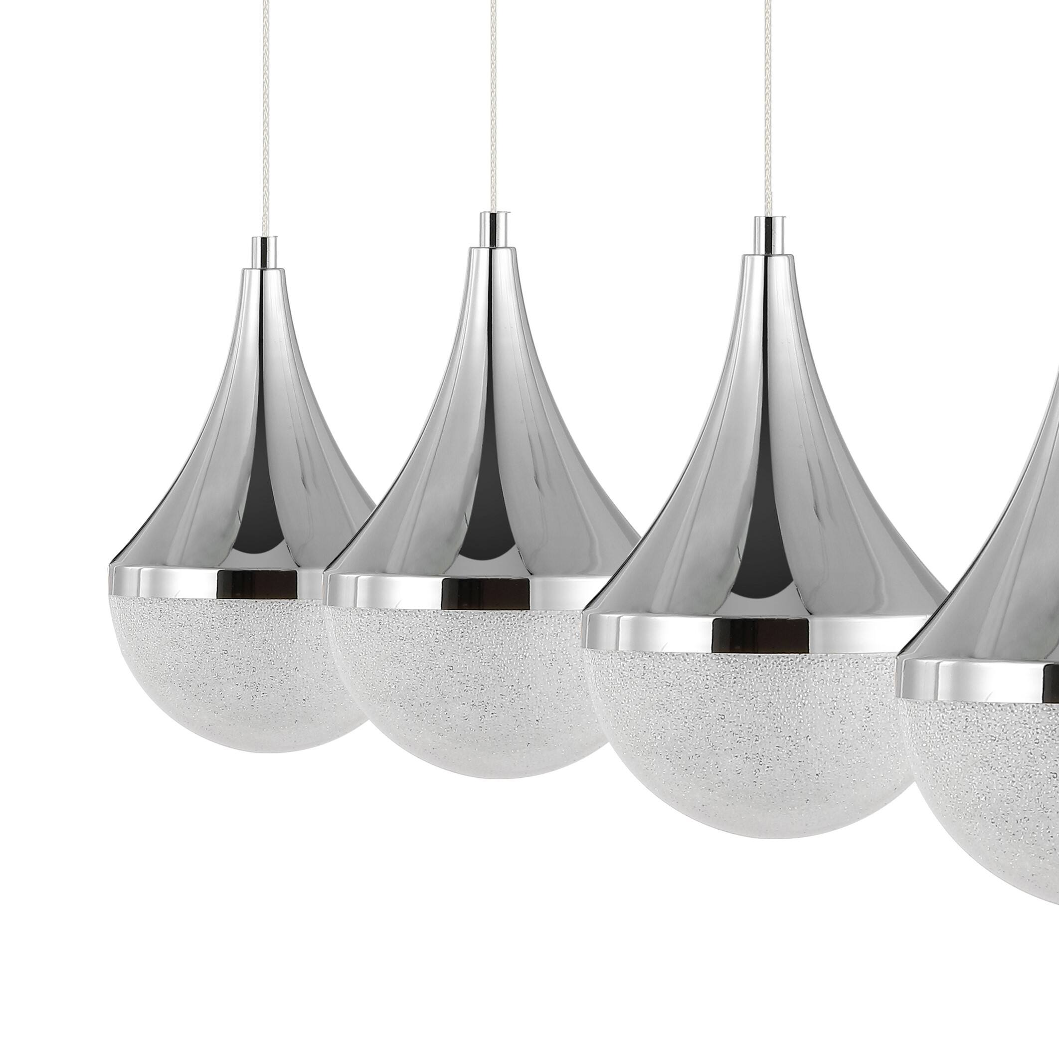 Alt View 4. Jonathan Y - Elyse Teardrop 47" 4-Light Modern Mid-Century Iron/Acrylic Integrated Linear LED Pendant, Chrome/White - Chrome/White.