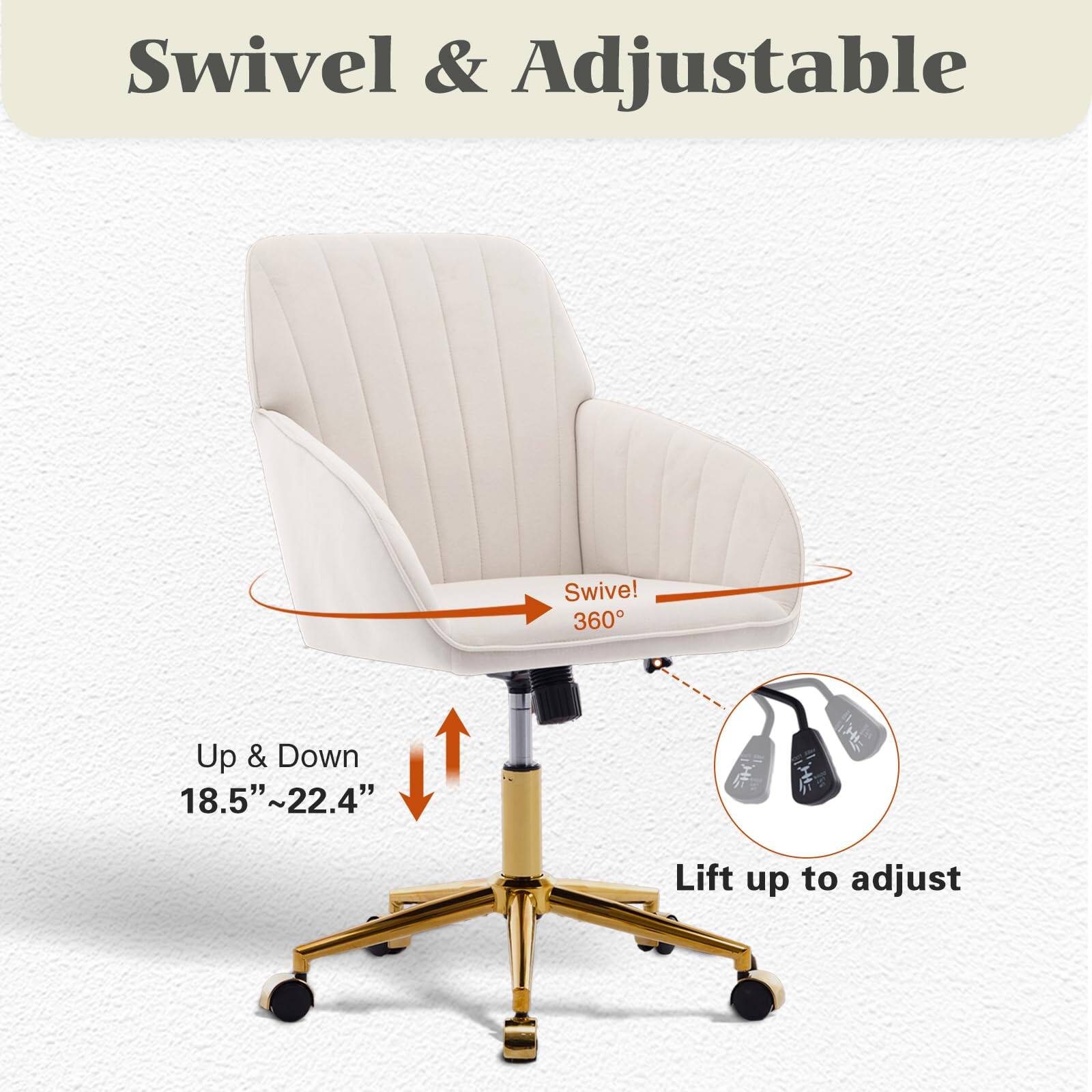 Swivel & Adjustable

Swivel! 360°

Up & Down 18.5" ~ 22.4"

Lift up to adjust