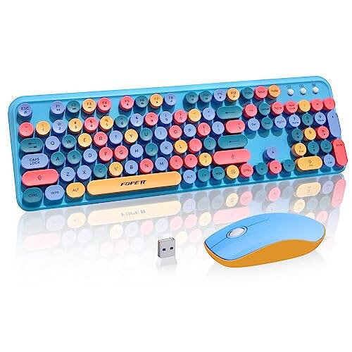 Blue Colorful Wireless Keyboard Mouse