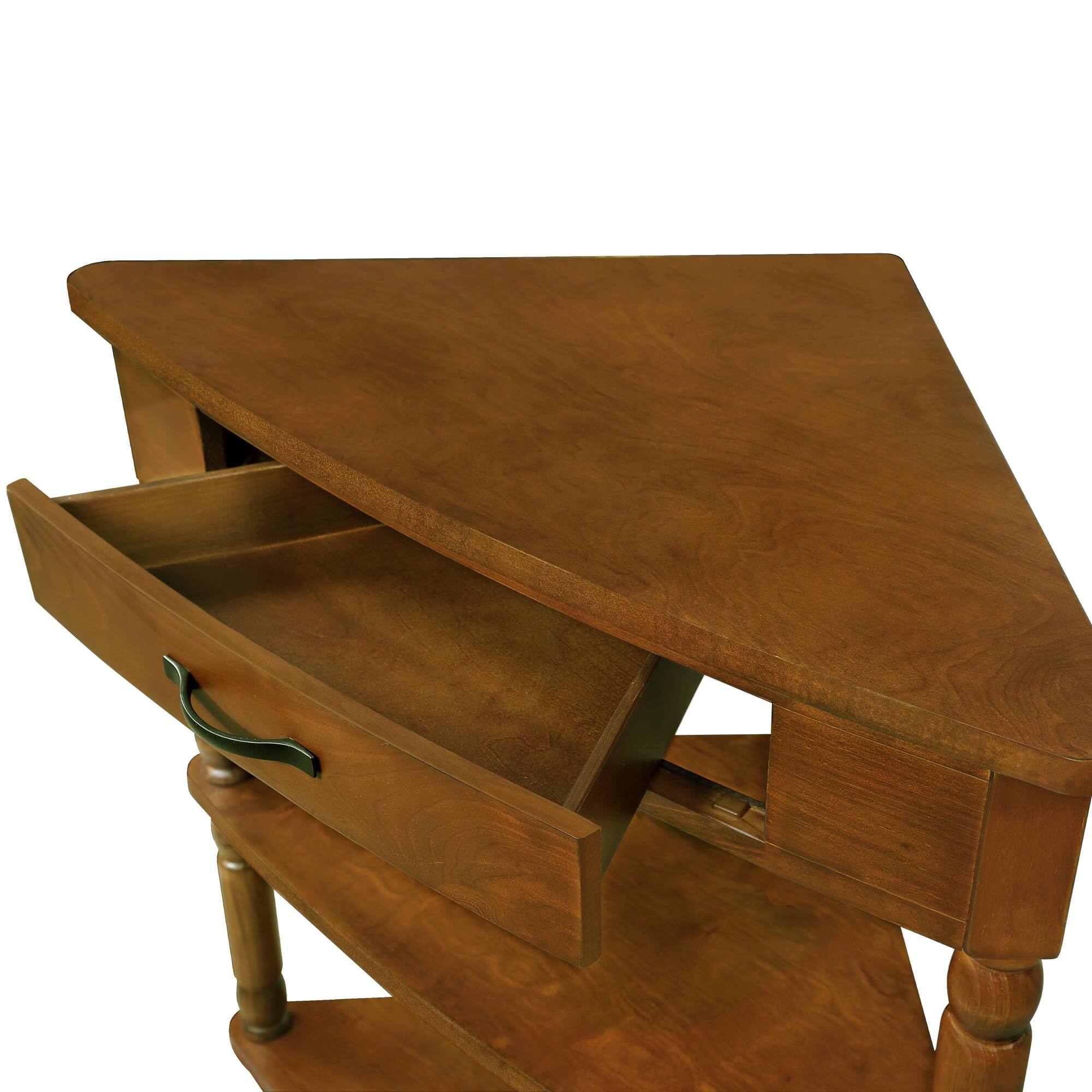 Alt View 4. GOODSILO - Compact Triangular Corner Table with Three Tiers for Space-Saving Storage and Display - Brown.