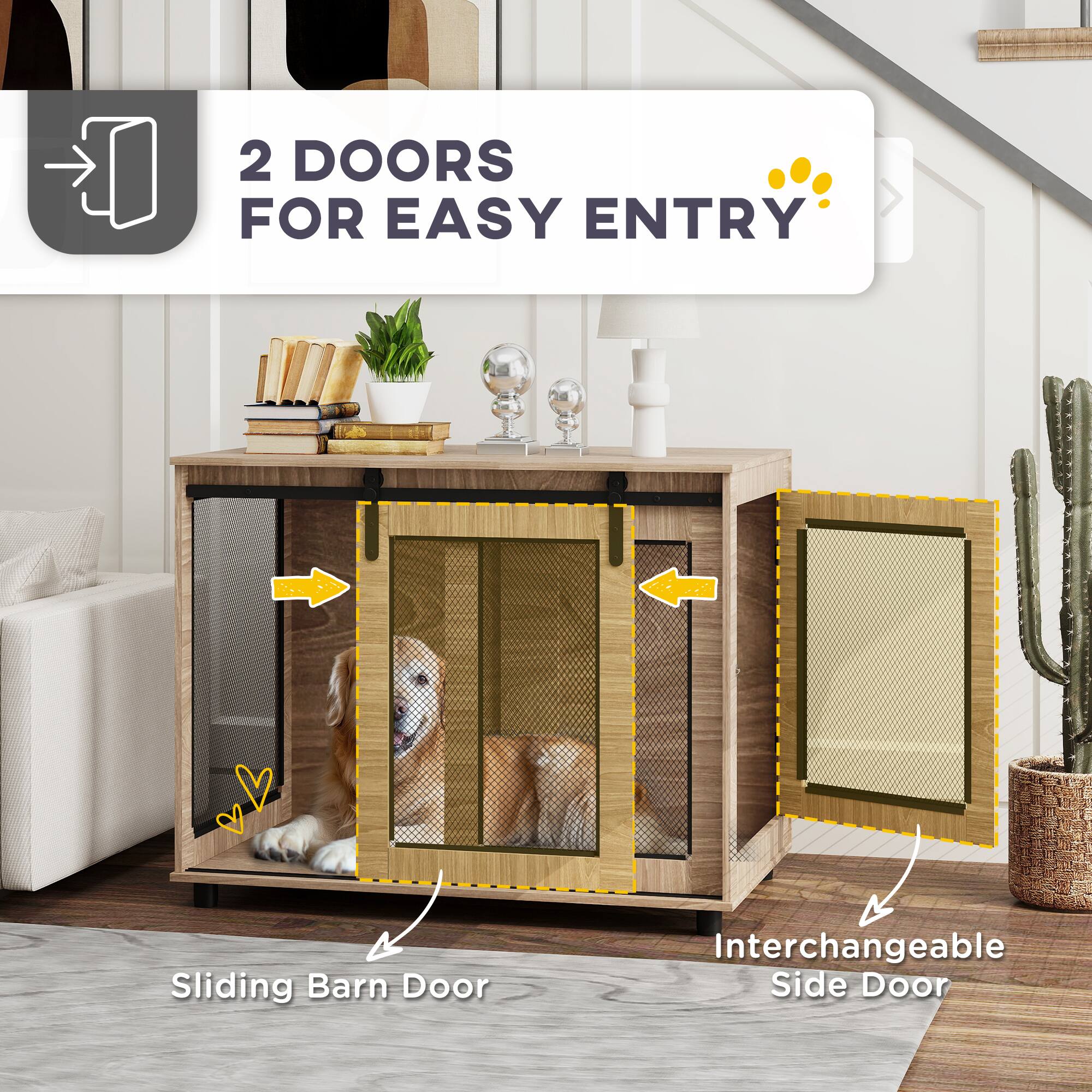 2 DOORS FOR EASY ENTRY

Sliding Barn Door

Interchangeable Side Door