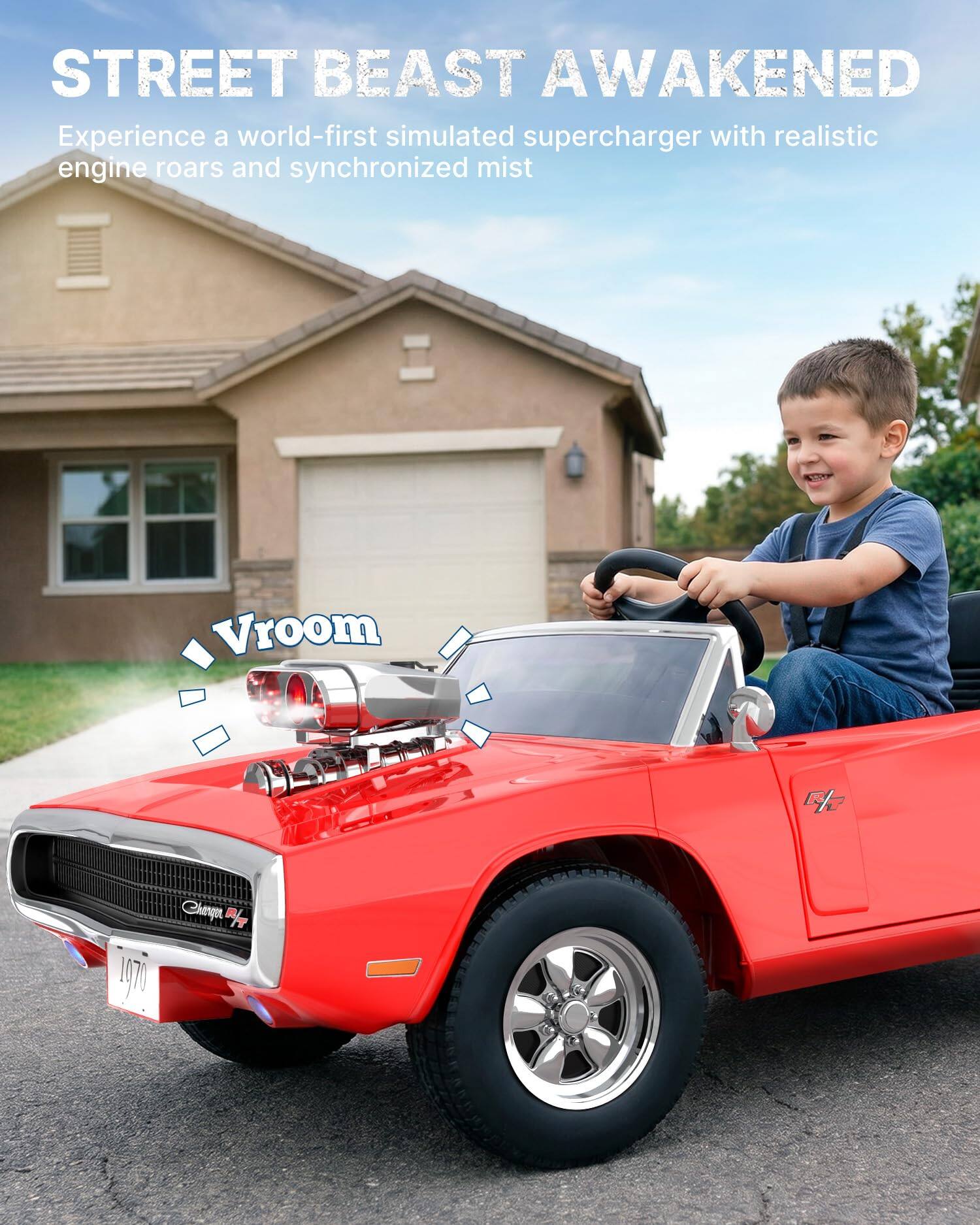 STREET BEAST AWAKENED  
Experience a world-first simulated supercharger with realistic engine roars and synchronized mist  

Vroom  

Charger R/T R 1977