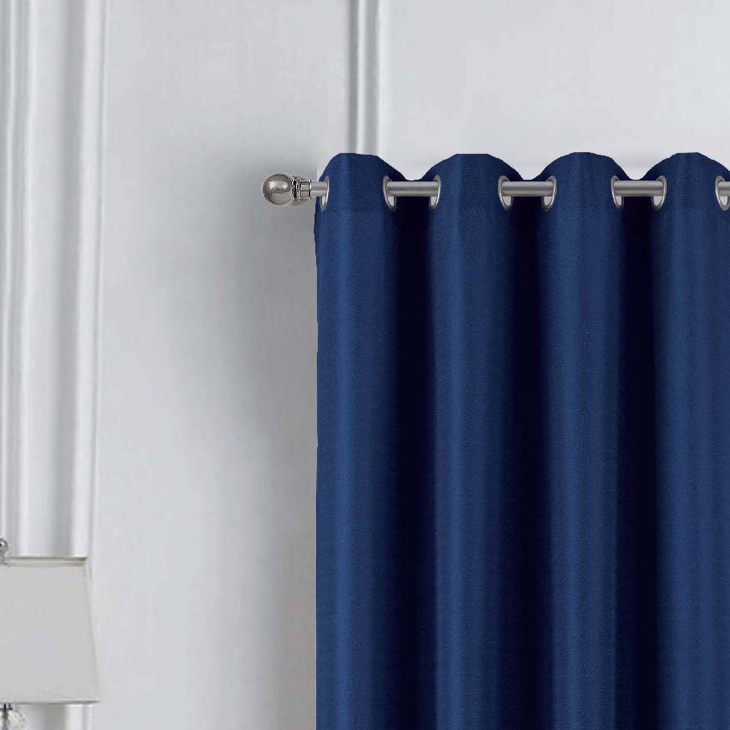 Left. RT Designers Collection - RT Designer Collection Cindy Textured 2 Pack Grommet Curtain Panel 36" x 84" Navy Blue - Navy Blue.