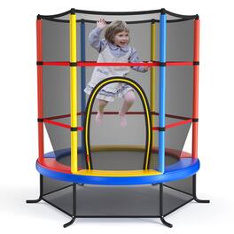 Costway - 55" Kids Trampoline Bouncing Jumping Mat Recreational Trampoline W/Enclosure Net - Yellow