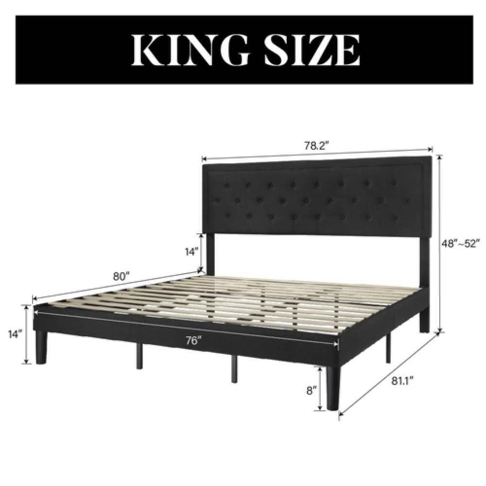 KING SIZE

- Headboard Height: 78.2"
- Bed Frame Height: 14"
- Bed Frame Width: 80"
- Bed Frame Depth: 76"
- Bed Frame Height from Floor: 8"
- Overall Height: 81.1"
- Mattress Size: 48"~52"