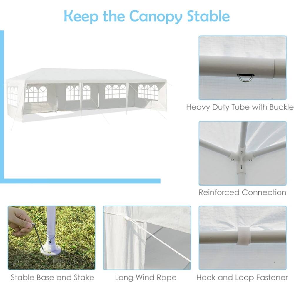 Keep the Canopy Stable

- Heavy Duty Tube with Buckle
- Reinforced Connection
- Stable Base and Stake
- Long Wind Rope
- Hook and Loop Fastener