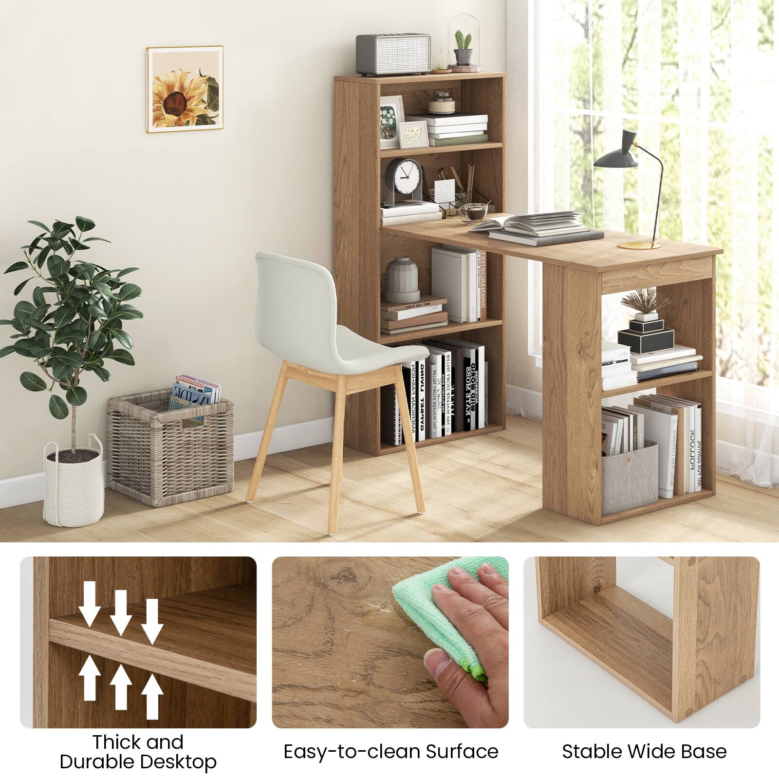 Thick and Durable Desktop, Easy-to-clean Surface, Stable Wide Base