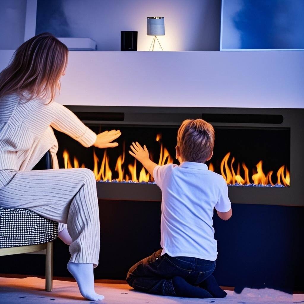 Left. U-HOMY - 50" Wall Mounted & Recessed Electric Fireplace, Quiet Heater with 12 Flame Colors, Remote, Timer & Safety.