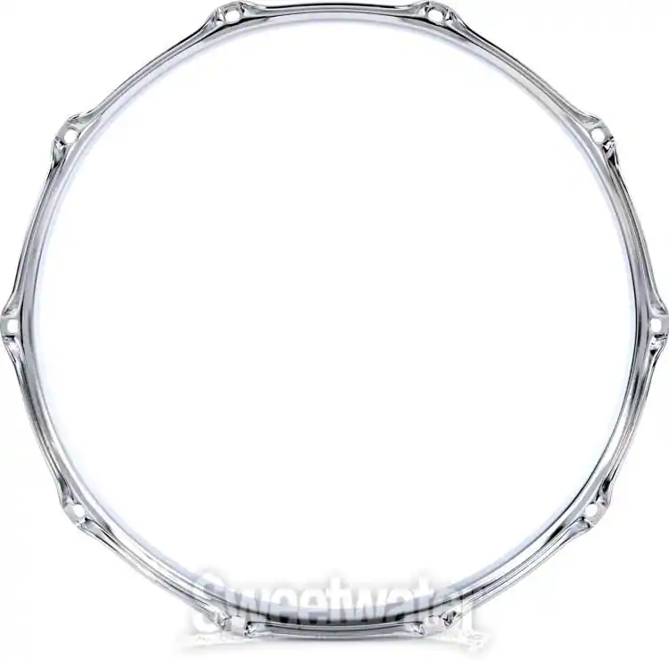 Front. Gibraltar Hardware - 14" 10 Lug Triple Flange Drum Hoop, 3mm Heavy Duty Chrome Steel Rim for Snares & Toms,Die Cast Feel w/ Classic Open Tone.